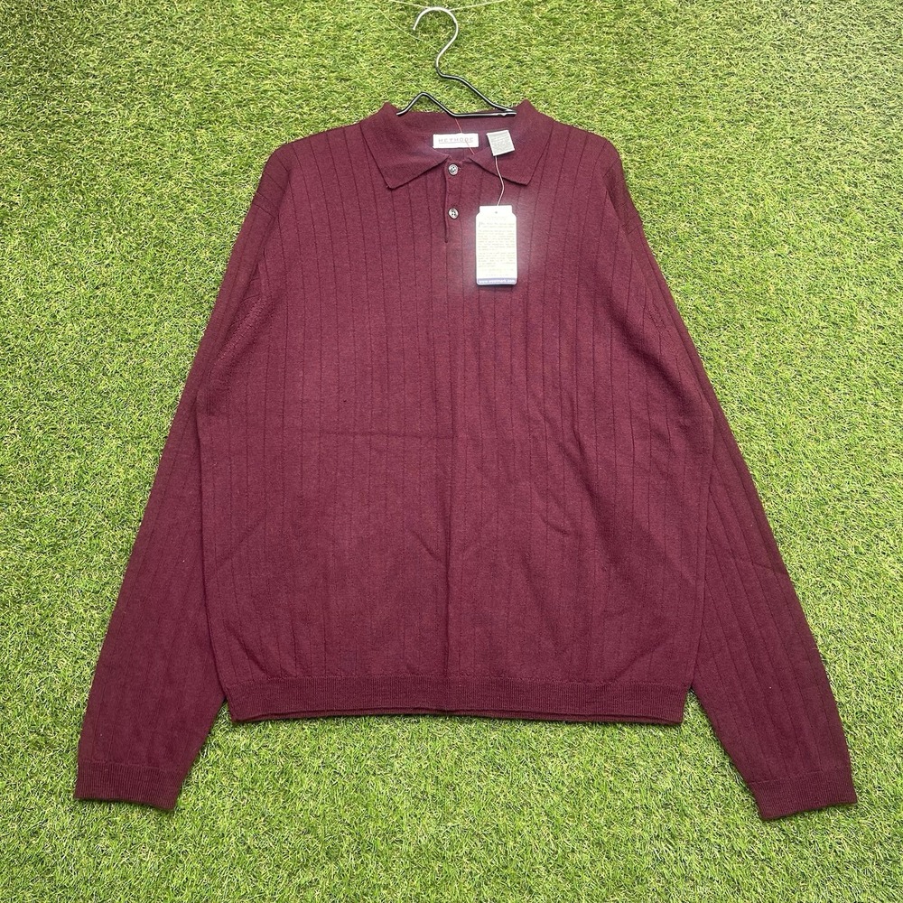 Vintage Merino Wool Sweater Mens XL Maroon Lightweight Henley Collared NWT